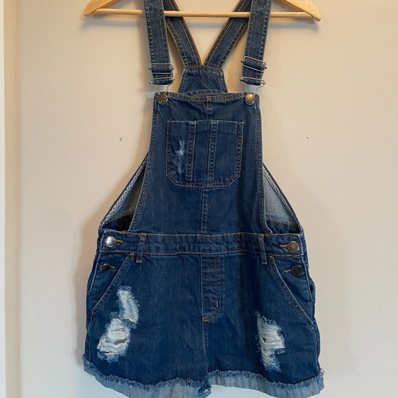 Women's Denim Overall Shorts - Picture 1 of 3